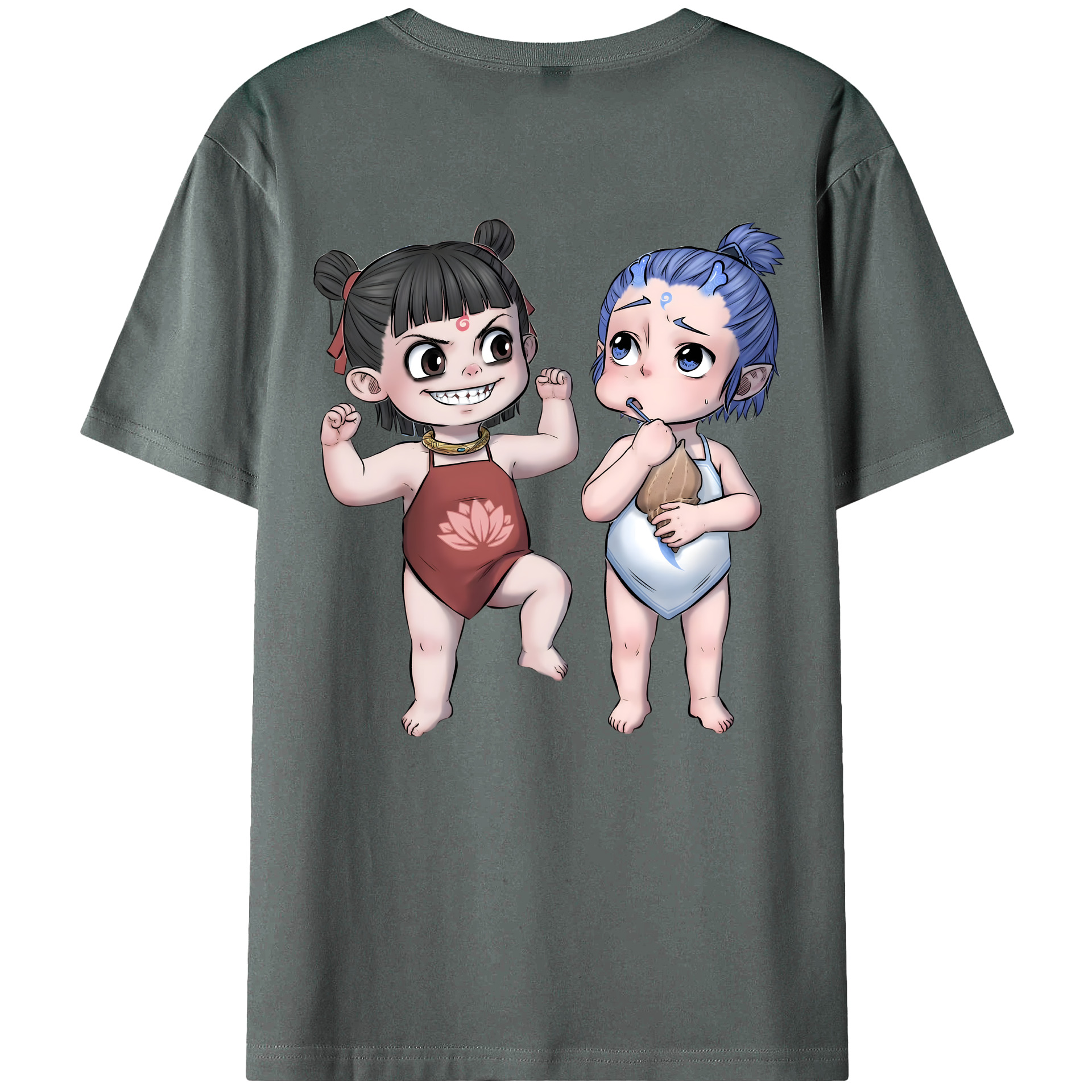 （画像用） Ne Zha 2 ナタ 魔童の大暴れ 綿100％ メンズ半袖Tシャツ（バックプリント） 通気性